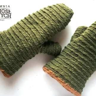 Naalbinding wool mittens: green Viking gloves